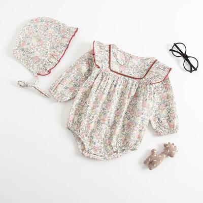 China Cotton 100% 2021 Autumn Baby Girl Clothes Floral New Long Sleeve Baby Jumpsuit Infant Outfits With Hat for sale