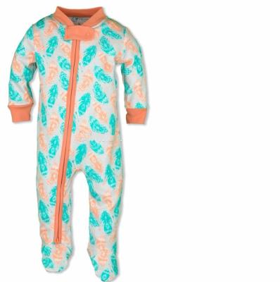 China Zipper Design Salmon-Feather-Zipper-Front-Shade Baby Sleeper Baby Pajamas for sale