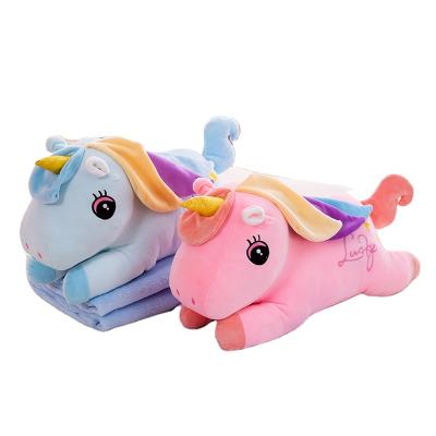 China PORTABLE Plush Unicorn Animal Pillow Blanket 2 in 1 Rainbow Animal Blanket Filled Animal Blanket for sale