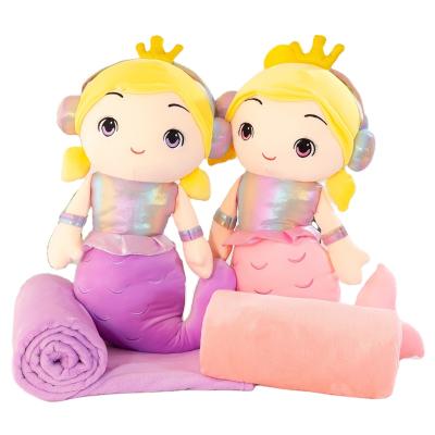 China PORTABLE Plush Mermaid Animal Pillow Blanket 2 in 1 Rainbow Animal Blanket Filled Animal Blanket for sale