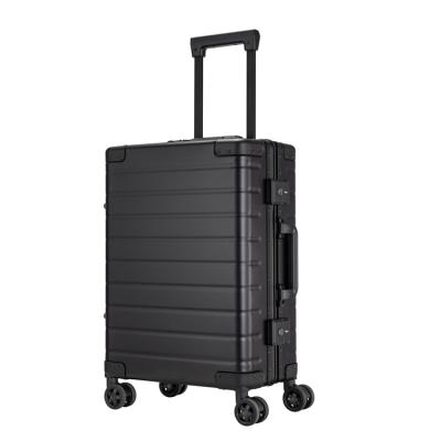 China Portable Lightweight Aluminum Black Aluminum Trolley Box Set Luggage Suitcase Baggage Lock for sale