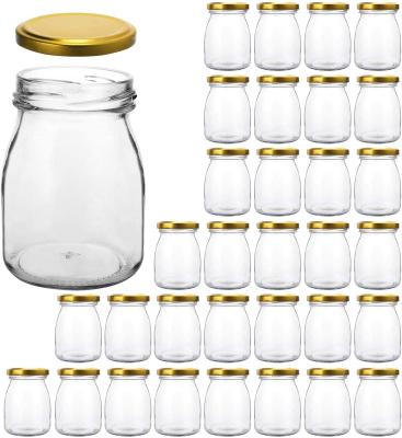 China Eco-friendly Recyclable Jar 200ml 7oz Clear Yogurt Glass Pudding Jars Yogurt Jars With Metal Lid For Jam Honey Wedding Favors for sale