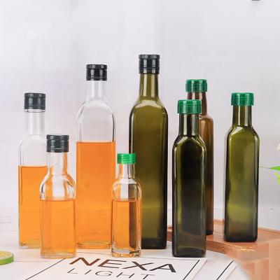 China Hot Sale 100ml 250ml 500ml 750ml 1000ml Refillable Dark Green Color Square Olive Oil Bottle With Lid And Shrink for sale