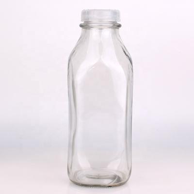 China Hot sale 1liter 1000ml empty clear square beverage milk glass bottle with lids for sale