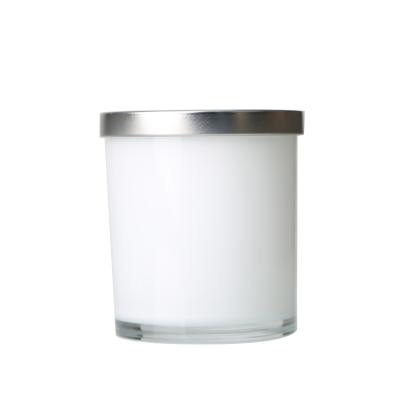 China Eco-friendly Recyclable Warm White Inner Glossy Candle Jars Sale 7oz 10oz Tumbler Glass Container Ship With Metal Lid For Candles for sale