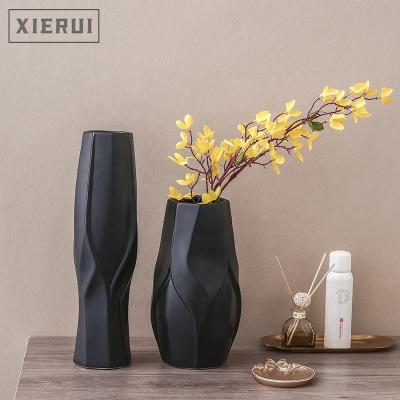 China Nordic Modern Luxury Creative Minimalist Tabletop Vase Black Matte Flower Ceramic Vase For Home Decor for sale