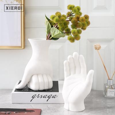 China Luxury Nordic Modern Minimalist Electroplating Tabletop Ceramic Vase Hand Shaped Carving Ornament For Home Decor for sale