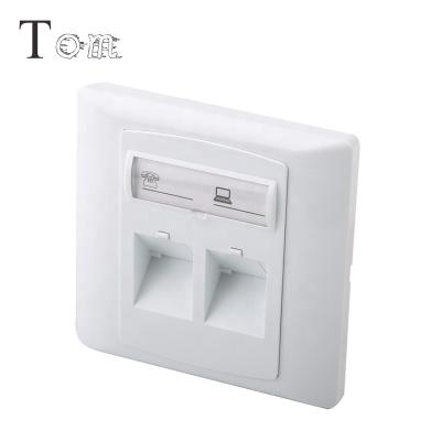 China TOM-MB-17-02 86*86mm Networking TOM-MB-17-02 Dual Access Ports Network Faceplate RJ45 2 Ports ABS Wall Plate for sale