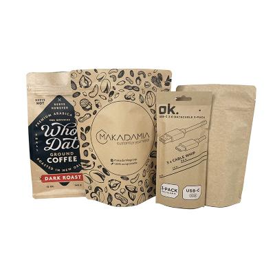 China Eco Friendly Recyclable Custom Printing Kraft Paper Brown Biodegradable Ziplock Bags for sale