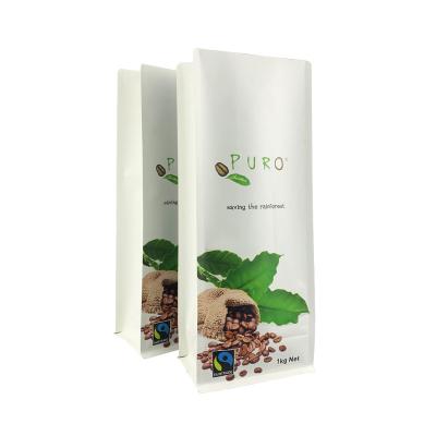 China Recycled Materials 500G 1KG Custom Printed Flat Bottom Biodegradable Kraft Paper Compostable Coffee Bags With Valve for sale