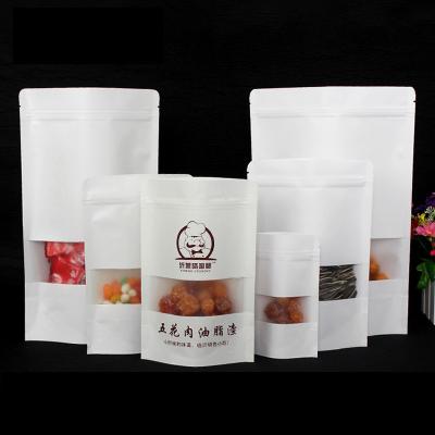 China Recyclable White Resealable Kraft Paper Food Packaging Doypack Pouches Plain Ziplock Bags With Clear Window for sale