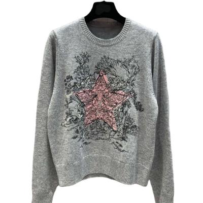 China High End Cashmere Color Contrast Reduction Vintage Age Vintage Anti-wrinkle Star Embroidered Pentagonal Star Embroidered Sweater Tops Womens High End Private for sale