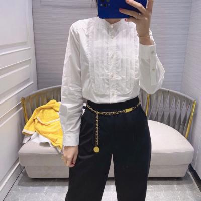 China Vintage Literature Office Lady And Art Solid Color Stand Collar Breathable Organ Pleated High End Long Sleeve Shirt for sale