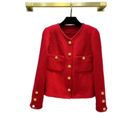 China Anti-wrinkle new year tweed shorts coat temperament limited woven intellectual V-neck breasted straight cardigan spring and autumn women's hig for sale