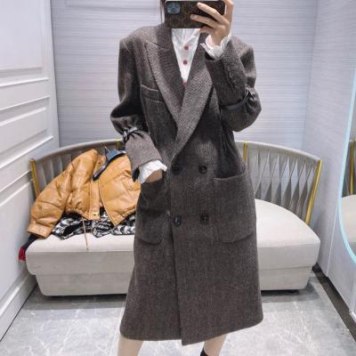 China AW33070 Allegra K Women's Winter Anti-Shrink Long Coat Lapel Ditch Coat Elegant Double Breasted Woolen Coat for sale