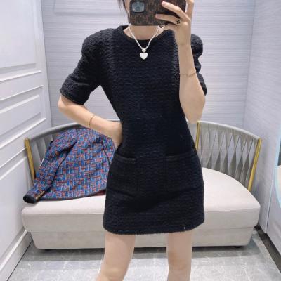 China MOLERANI Anti-Static Women's Casual Simple Loose T-shirt Dress Woven Tweed Short Sleeved Little Black Skirt for sale