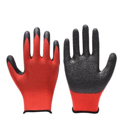 China Flexible Men's and women's non-slip and oil-resistant safety protective repair nylon latex wrinkle-coated red work gloves for sale