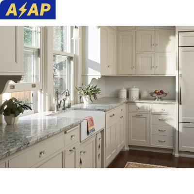 China Durable ASAP Home luxury design cabinets European style classic kitchen cabinets with glass door Ready made home full set solid wood for sale