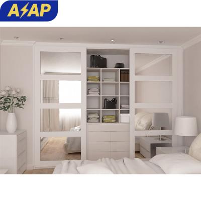 China Adjustable (other) ASAP French Modern Design Paint MDF Sliding Door Closet Fitted Wardrobes With Mirror Sliding Doors  Wooden Large Wardrobe OEM for sale