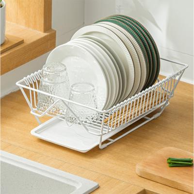 China Sustainable Modern Kitchen Wire Single Layer Dish Rack With Drain Pull Out Tray for sale