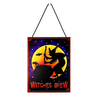 China Europe Halloween Crafts Hanging Decoration LED Wooden Light Sign Tags Board Lists Carnival Night Party Holiday Withes Brew for sale