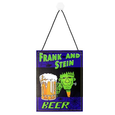 China Europe Halloween Crafts Wooden Decoration LED Light Hanging Sign Board Marks Lists Carnival Bloody Mary Frank Holiday and Stoneware Beer for sale