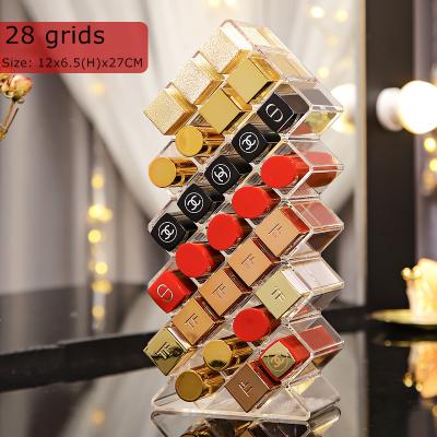 China Clear Acrylic Plastic Cosmetic Display Lipstick Storage and Display 28 Grids Lipstick Holder Case Holder and Nail Polish Storage Box for sale