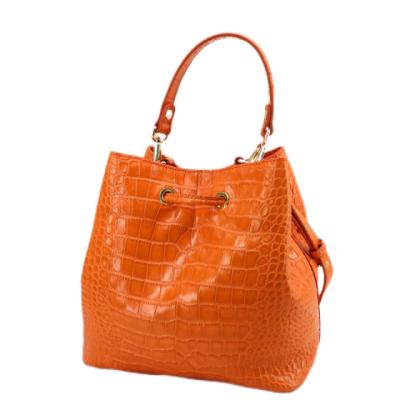 China Latest High Quality Women Fashion Cowhide Crocodile Pattern Cross - Body Bags Ladies Shoulder Drawstring Bucket Handbags for sale