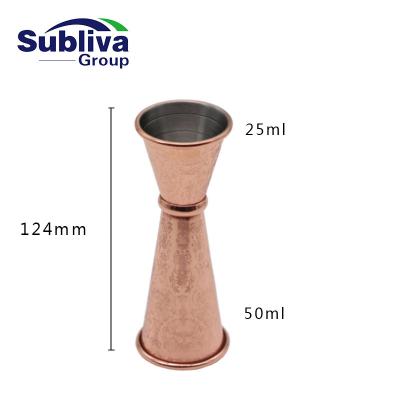 China Restaurant Copper Plated Double Banded Patterned Jigger 25/50ml for sale