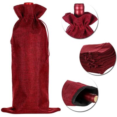 China High Quality 10 Pieces Reusable Burlap Wine Bags Red Wine Gift Bags With Drawstring for sale