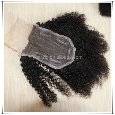 China Afro Mongolian Virgin Curly Top Curly Hair Clip In Top Lace Closure for sale