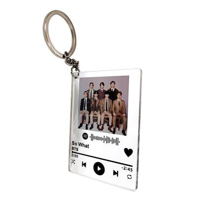 China Fashional Souvenir Gifts No MOQ Printing Transparent BTS Key Chain Eco-friendly Custom Personalized Acrylic Photo Key Chain for sale