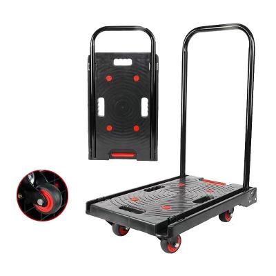 China Heavy Duty Compact Steel Platform Transport 200kg Portable Retractable Flatbed Four-Way Cart Folding Luggage Hand Trolley Trolley Truck for sale