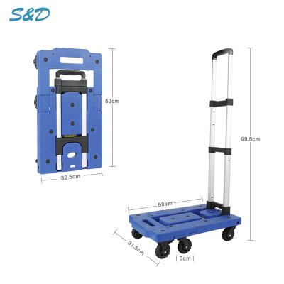 China 150kg Flat Bed 7 Wheels Heavy Duty Compact Lightweight Portable Trolley Folding Luggage Hand Trolley Shopping Truck 50cm*33cm*12.5cm for sale