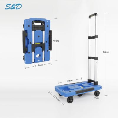 China Cheap Plastic Folding Portable Outdoor Trolley Rolling Hand Truck Capacity Trolley Camping Folding Transport 100KG China Flatbed for sale