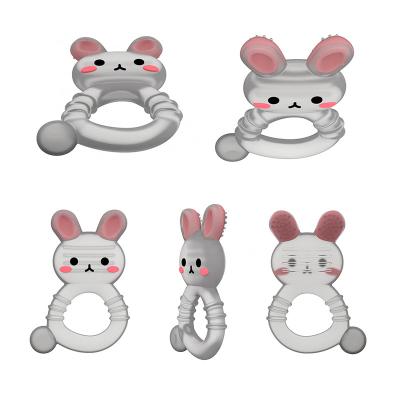 Cina 2025 Factory Bunny Cute Design Transparent Sensory Ice Cream Freezable Silicone Baby Water Filled Teether in vendita