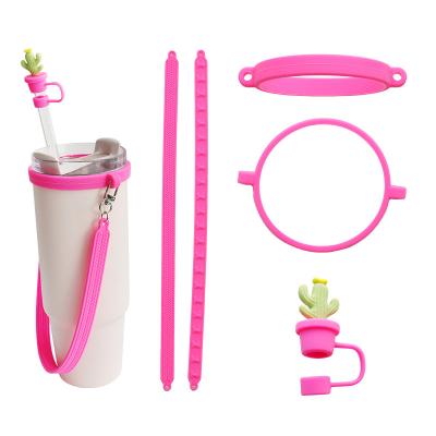 China Custom Silicone Lanyard Handle Sling for Tumbler Personalized Anti-Slip Sippy Cup Label Water Bottle Carry Strap Bar Accessories for sale