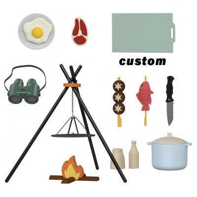 China Custom Logo 19-PC Silicone Mini Chef Barbecue Role Playing Kitchen Cook Toy Set Pretend Picnic Play Kitchen Toys Gift Baby Toys for sale