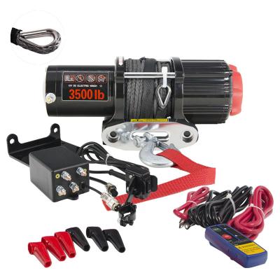 China AUTOMATIC 12V 3500lb off road 4wd winch rope winch good quality synthetic 3 stage gears atv winch high power capacitye for sale