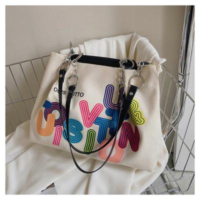 China Fashion Letter Printing Fashion Women Bags Large Capacity Canvas Tote Bag Pure Color Ladies Handbags Women Bag for sale