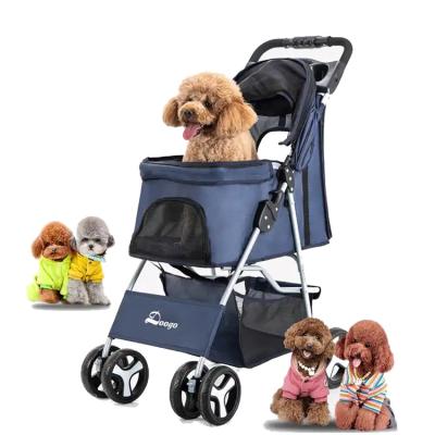 China New Design Multi Colors Viable Dog Carriers Big Pet Stroller 4 Wheels One Hand Fold Pet Stroller for sale