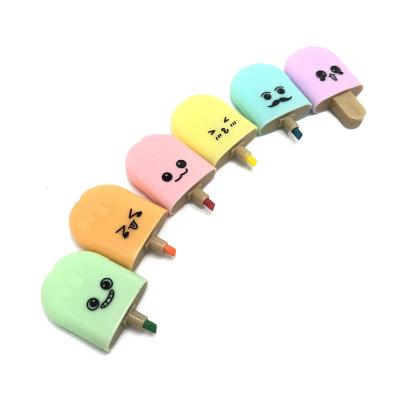 China 2021 Funny New Face Rainbow Color Non-Toxic Rainbow Color Custom Aesthetic For School And Office Use Highlighter Bar Marker Pen Ice Cream for sale