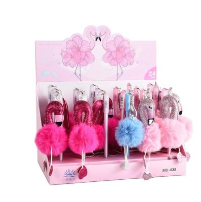 China Normal kawaii stationery cartoon plastic trending gifts assorted black neutral plush flamingos shape hot pendent gel ink pens for sale