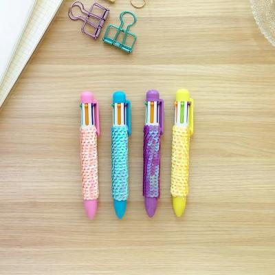 China office & School Pen Popular Cartoon Press Shine Retractable Sequins Shape Interesting Ink Tip Silicone Material 6 Colors Multicolor Pen for sale