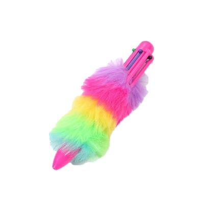 China office & School Pen Novelty Customized Logo Nib Shaped Gel Stationery For Teenagers Kids Gift Plush Rainbow Fur Pom Pom Ballpoint Pen for sale