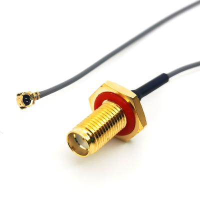 China WLAN 70Mm 1.13 Mm Coaxial Pigtail Cable With Waterproof Sma Ufl Female Feedthrough, Waterproof RF RP Sma Female To Ipex 1.37 for sale