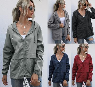 China Winter Viable Women's Casual Loose Outdoor Zipper Hoodie Raincoat Jacket Solid Color Coat Rise Hooded Jacket For Women for sale