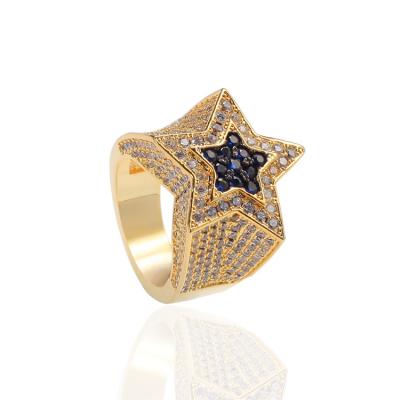 China Hiphop Hiphop Iced Out Gold Plated CZ Diamond Men Hip Pop Jewelry Hiphop Ring Star Shape Zirconia for sale