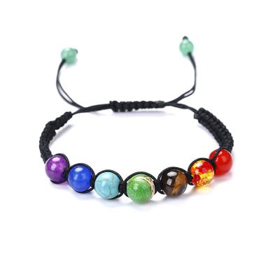 China Trendy Trendy RTS Crystals Healing Stones String Natural Tiger Eye Bead 7 Chakra Adjustable Bracelet for sale