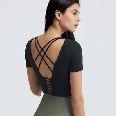 China New yoga seven point nine point antibacterial with chest protection beauty female back outdoor high quality yoga tops for sale